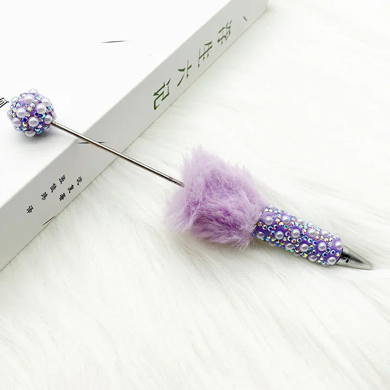 Plush pearl full diamond pen pure handmade furry diy diamond beaded pen