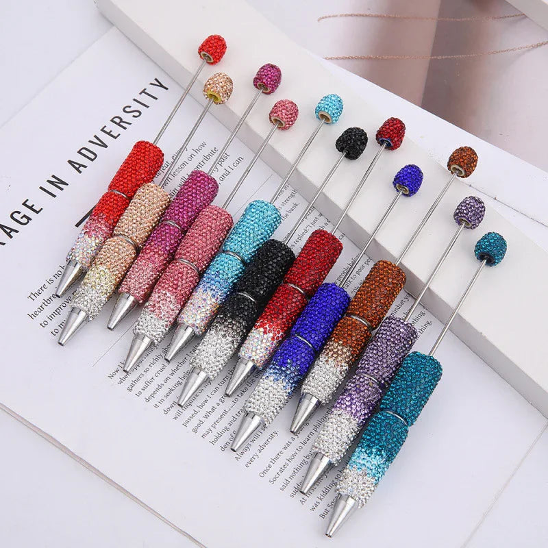 Gradient full diamond bead pen ins three-color gradient heavy-duty cute grain pen