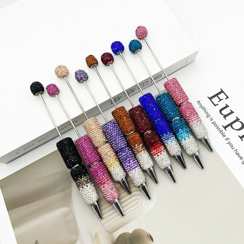 Gradient full diamond bead pen ins three-color gradient heavy-duty cute grain pen | DIY Beadable Pen Craft Gift Idea