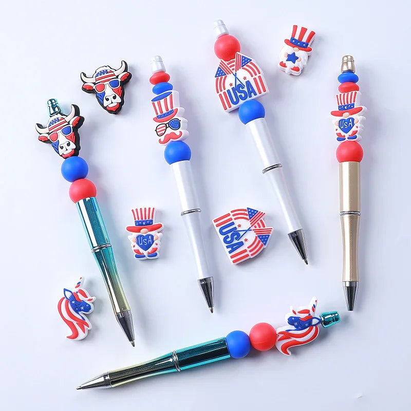Independence Day themed silicone beads loose beads DIY bead pen USA silicone beads