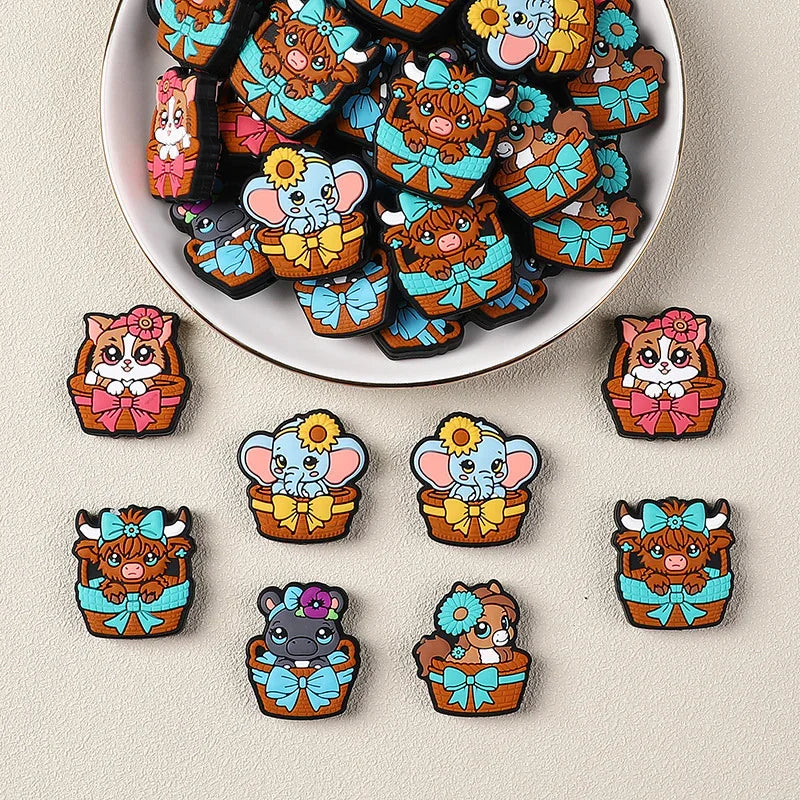Creative animal silicone beads cute highland cattle children's silicone beads