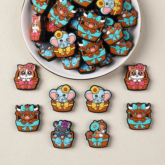 Creative animal silicone beads cute highland cattle children's silicone beads