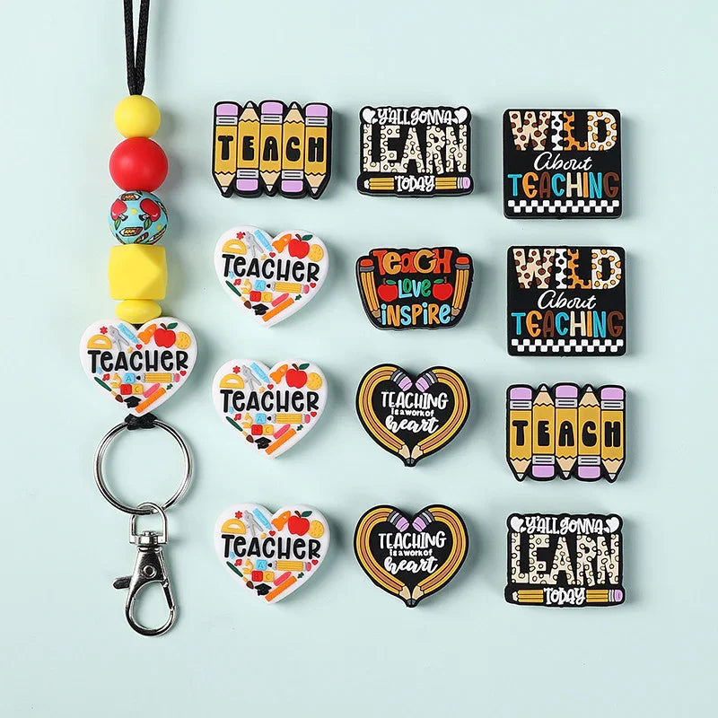 Silicone beads for necklaces, decorative accent beads, and teacher's | Silicone Focal Bead for DIY Keychain & Pen Wrap