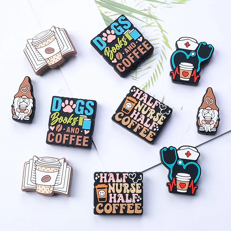 Coffee silicone beads anti-drop chain accessories letter silicone beads | Silicone Focal Bead for DIY Keychain & Pen Wrap