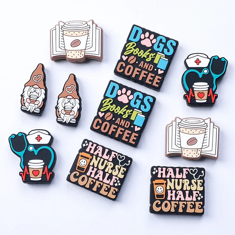 Coffee silicone beads anti-drop chain accessories letter silicone beads | Silicone Focal Bead for DIY Keychain & Pen Wrap