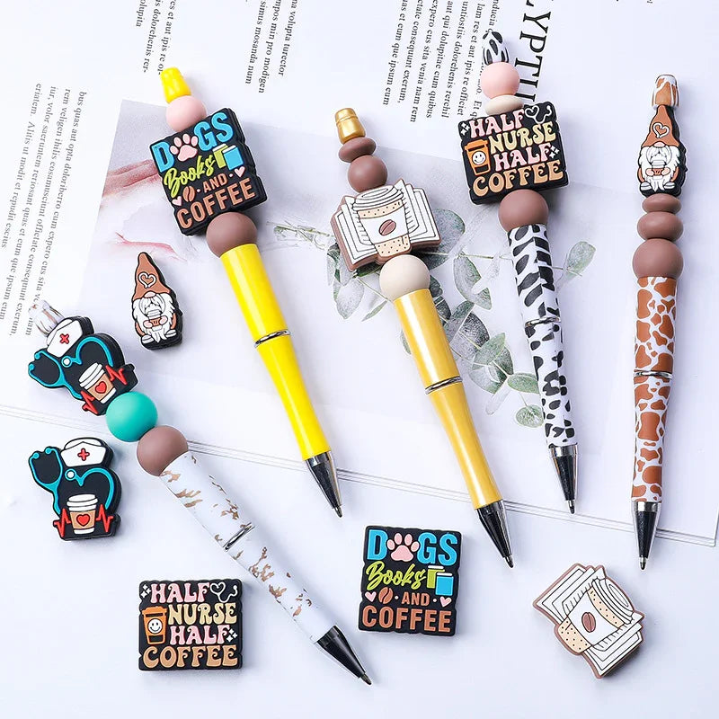 Coffee silicone beads anti-drop chain accessories letter silicone beads | Silicone Focal Bead for DIY Keychain & Pen Wrap