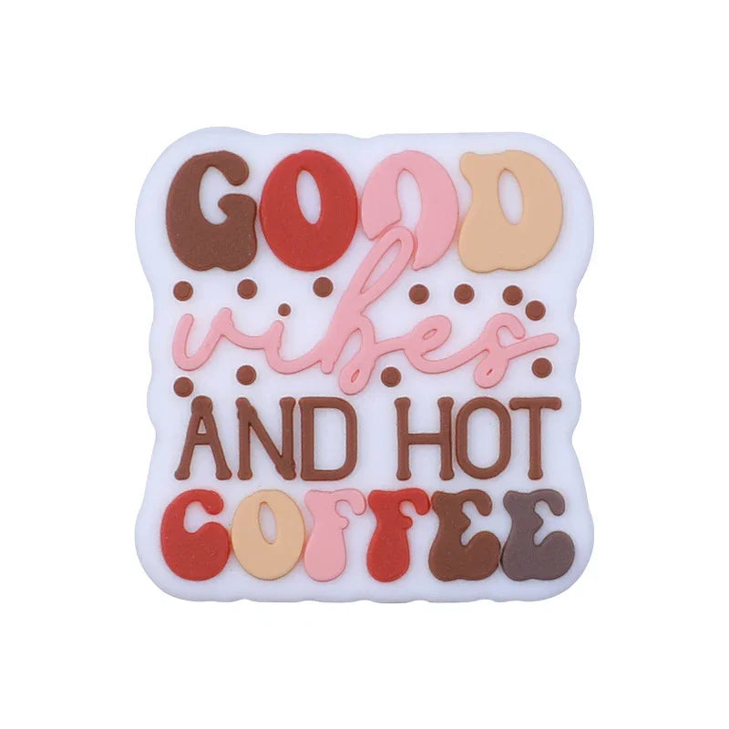 Coffee silicone beads anti-drop chain accessories letter silicone beads | Silicone Focal Bead for DIY Keychain & Pen Wrap