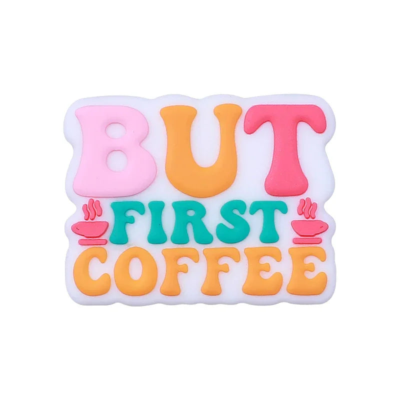 Coffee silicone beads anti-drop chain accessories letter silicone beads | Silicone Focal Bead for DIY Keychain & Pen Wrap