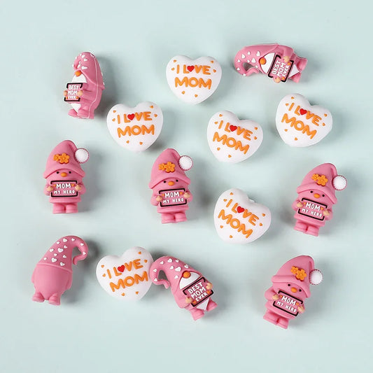Mother's Day 3D silicone beads DIY pen bracelet mom jewelry decorative beaded heart-shaped silicone beads