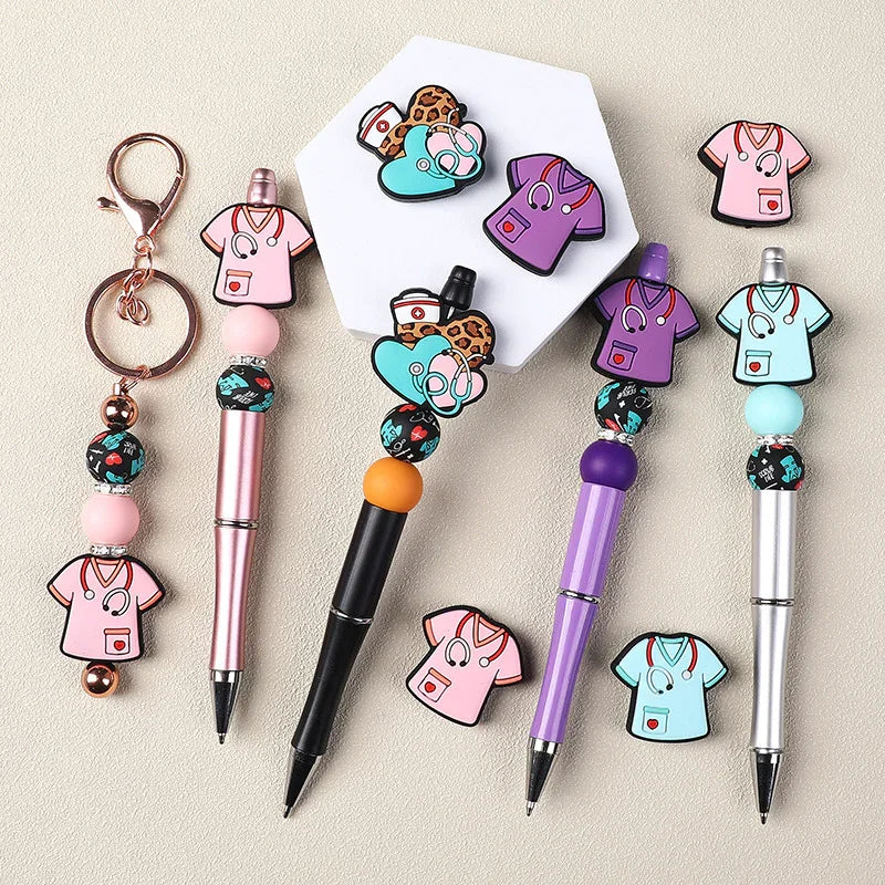 Nurse uniform silicone beads cute cartoon stethoscope loose beads | Silicone Focal Bead for DIY Keychain & Pen Wrap