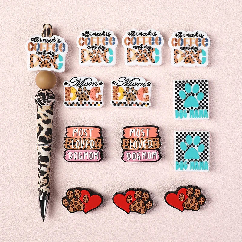 Glue jewelry dog mother beads three-dimensional leopard print loose beads | Silicone Focal Bead for DIY Keychain & Pen Wrap