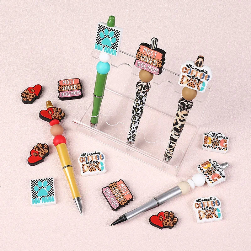 Glue jewelry dog mother beads three-dimensional leopard print loose beads | Silicone Focal Bead for DIY Keychain & Pen Wrap