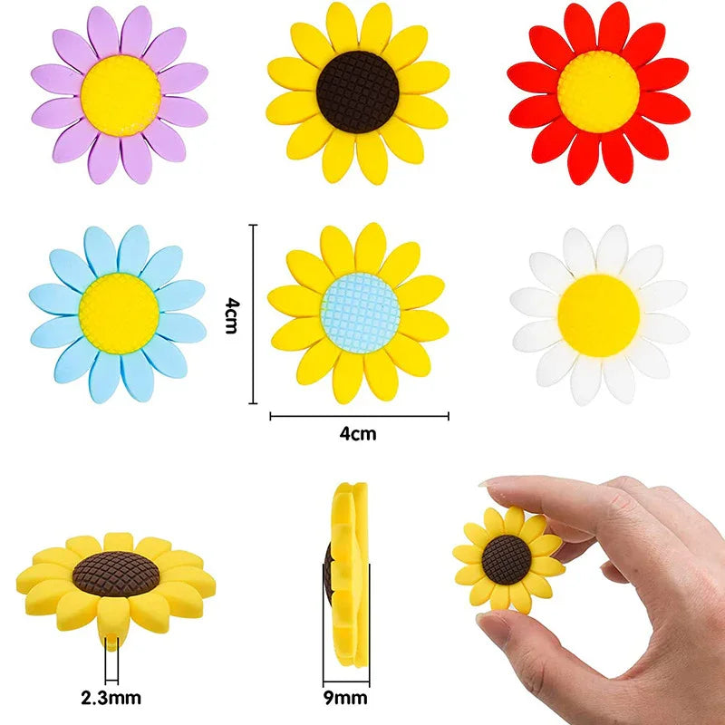 Sunflower silicone beads DIY handmade jewelry accessories sunflower loose | Silicone Focal Bead for DIY Keychain & Pen Wrap