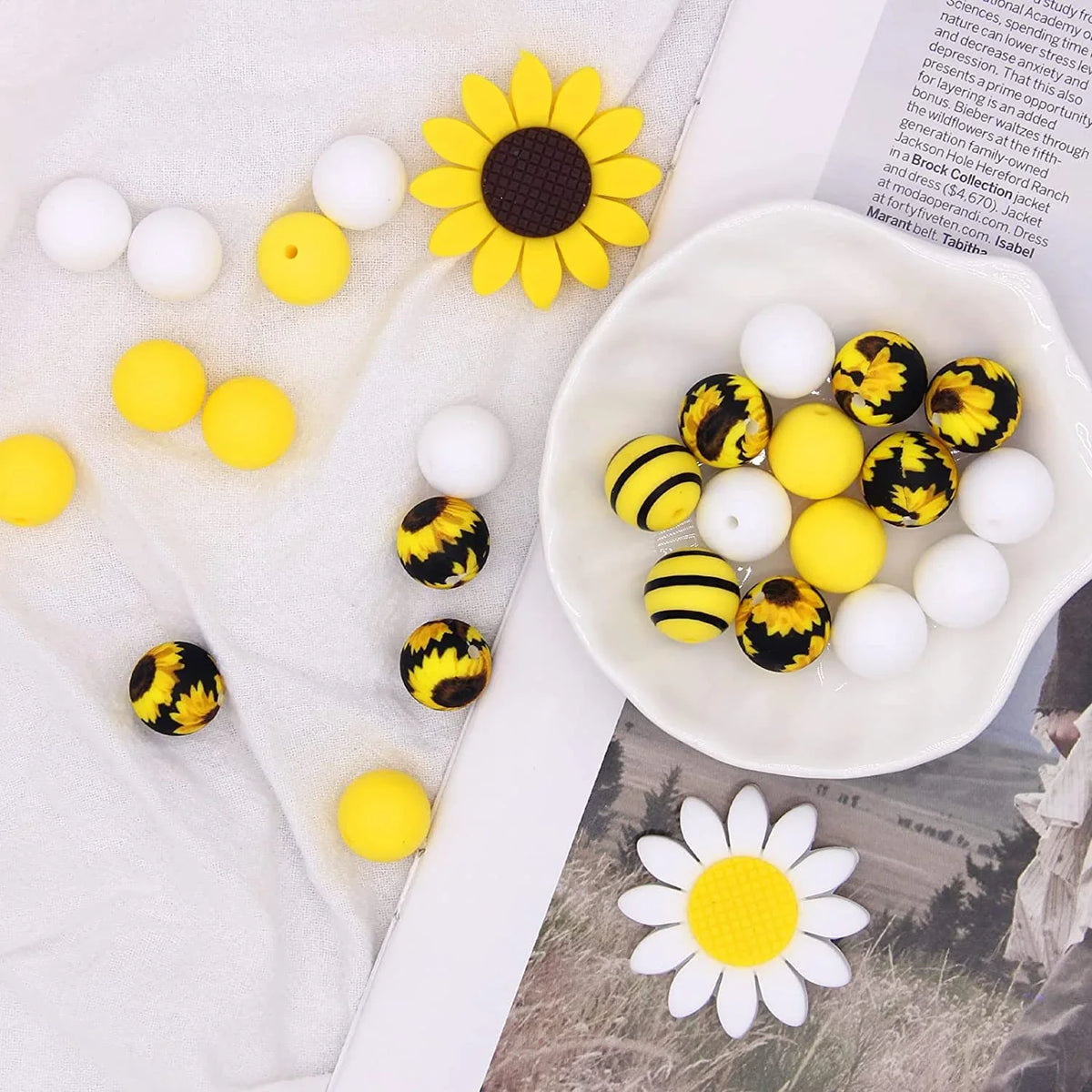Sunflower silicone beads DIY handmade jewelry accessories sunflower loose | Silicone Focal Bead for DIY Keychain & Pen Wrap