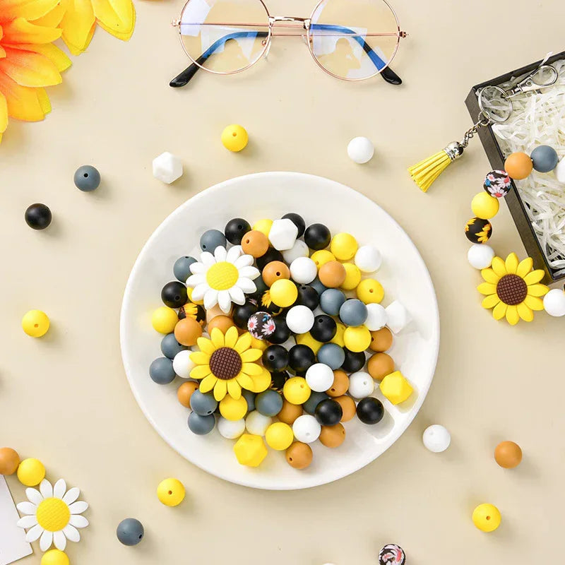Sunflower silicone beads DIY handmade jewelry accessories sunflower loose | Silicone Focal Bead for DIY Keychain & Pen Wrap