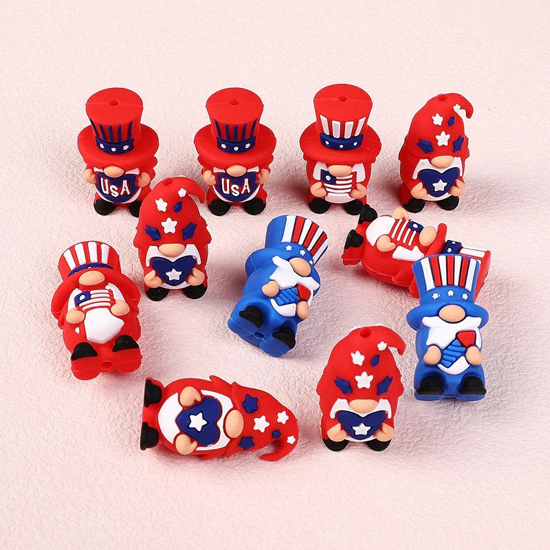 USA Independence Day 3D silicone beads beaded accessories holiday | Silicone Focal Bead for DIY Keychain & Pen Wrap