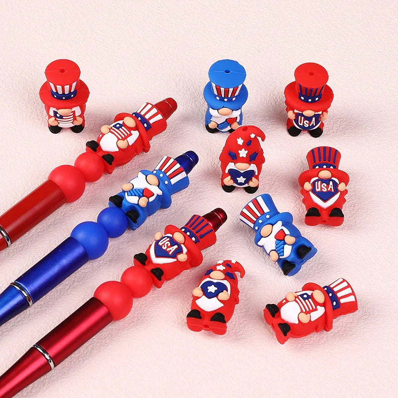USA Independence Day 3D silicone beads beaded accessories holiday | Silicone Focal Bead for DIY Keychain & Pen Wrap