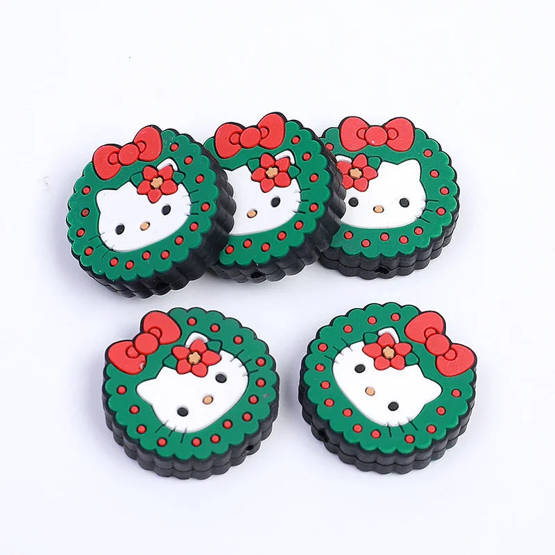 Christmas silicone beads cartoon KT cat loose beads | Silicone Bead for DIY Bracelet & Keychain Making