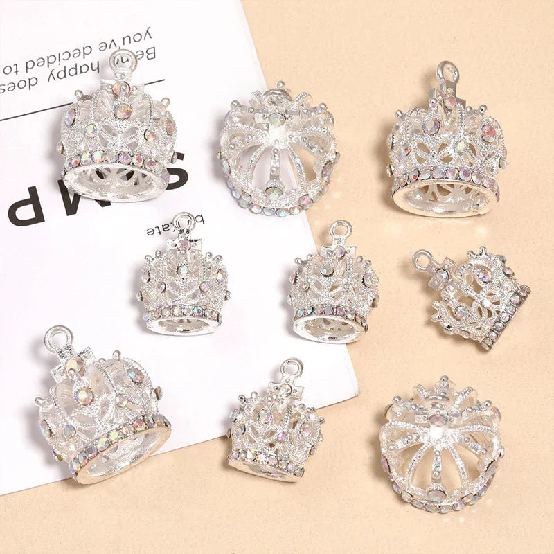 Vintage alloy rhinestone stereo crown pendant | Metal Rhinestone Bead for DIY Jewelry & Bracelet Craft