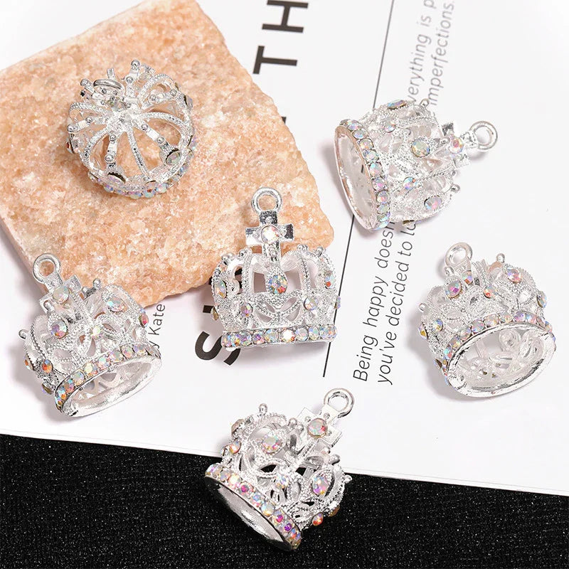 Vintage alloy rhinestone stereo crown pendant | Metal Rhinestone Bead for DIY Jewelry & Bracelet Craft