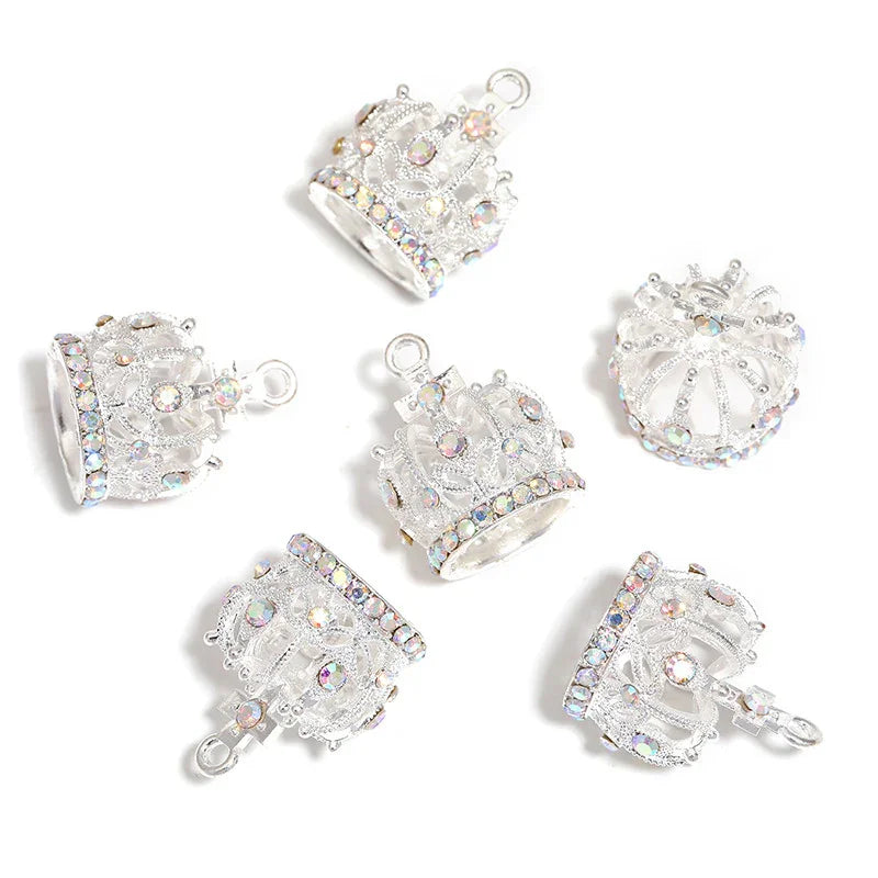 Vintage alloy rhinestone stereo crown pendant | Metal Rhinestone Bead for DIY Jewelry & Bracelet Craft