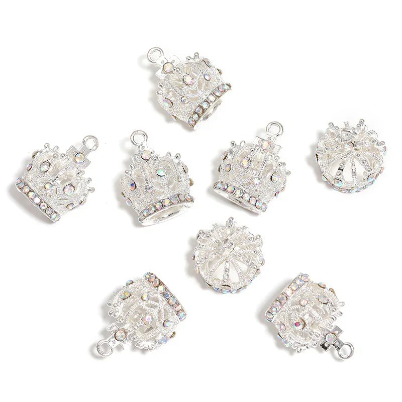 Vintage alloy rhinestone stereo crown pendant | Metal Rhinestone Bead for DIY Jewelry & Bracelet Craft