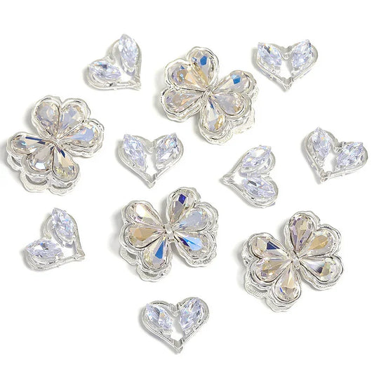 Fancy Silver Alloy Rhinestone love butterfly alloy through-hole beads loose beads