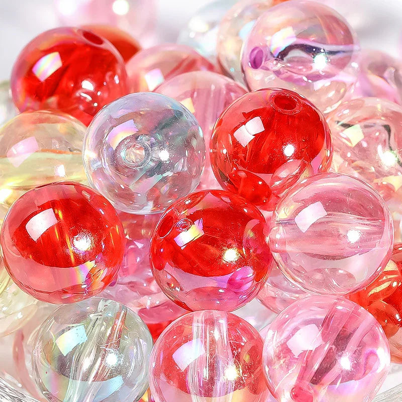 16mm acrylic plated color crack through hole mixed color beads 100PCS | Acrylic Bead for DIY Bracelet Keychain Jewelry Making