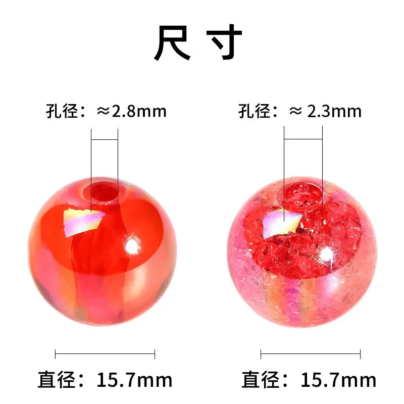 16mm acrylic plated color crack through hole mixed color beads 100PCS | Acrylic Bead for DIY Bracelet Keychain Jewelry Making