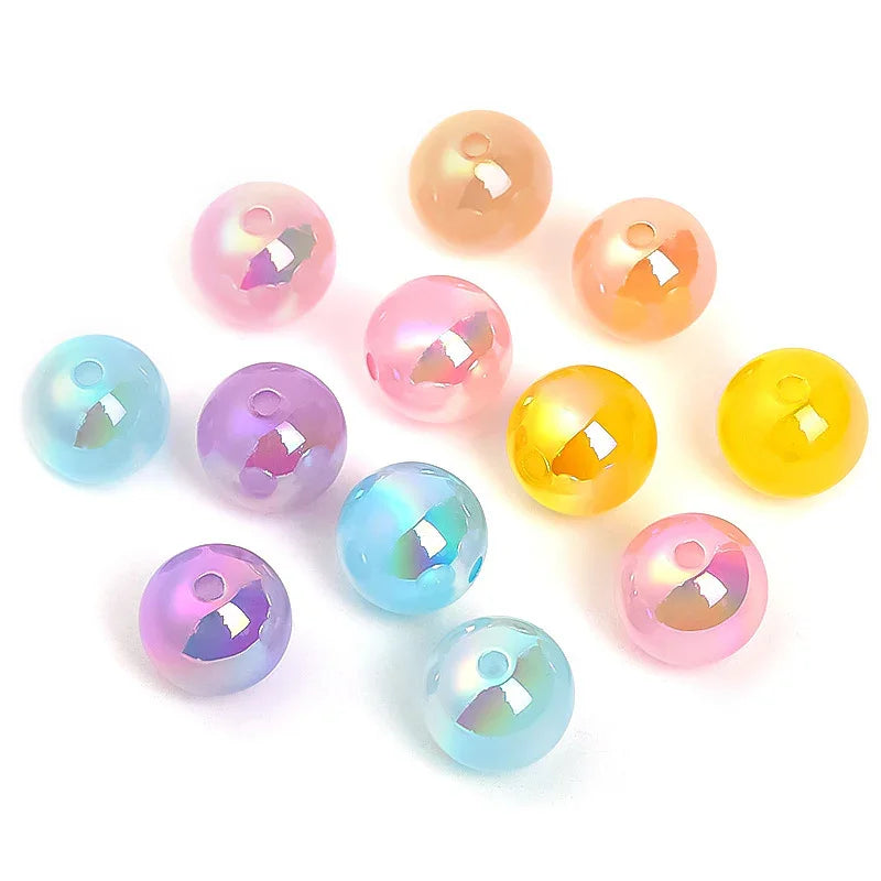 16mm acrylic plated color crack through hole mixed color beads 100PCS | Acrylic Bead for DIY Bracelet Keychain Jewelry Making