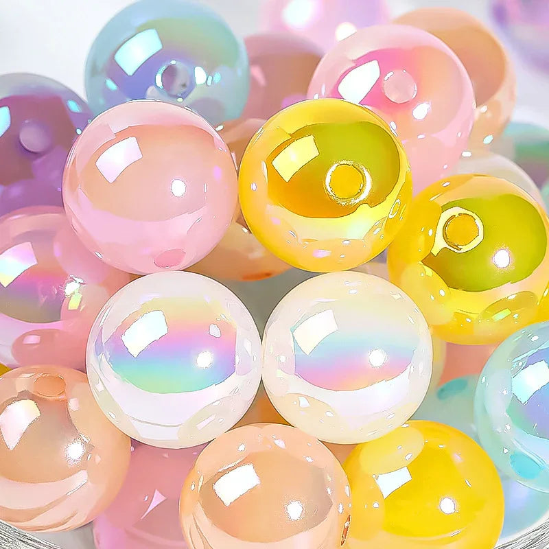 16mm acrylic plated color crack through hole mixed color beads 100PCS | Acrylic Bead for DIY Bracelet Keychain Jewelry Making