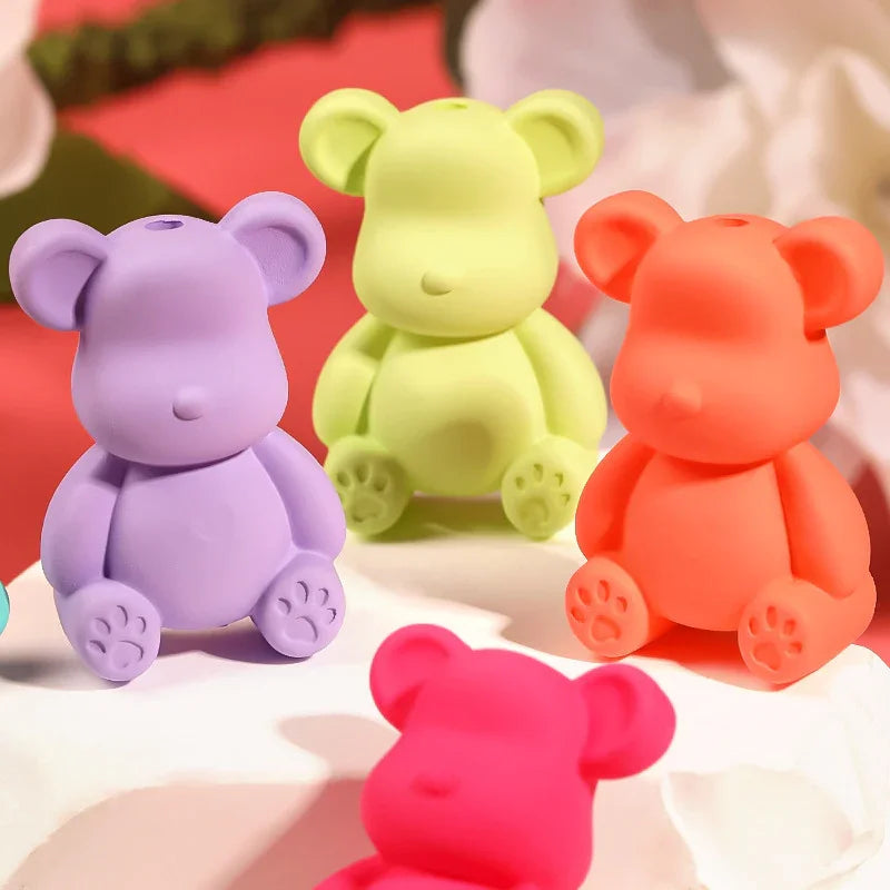 UV plated cartoon bear colored violent bear acrylic vertical hole | Acrylic Bead for DIY Bracelet Keychain Jewelry Making