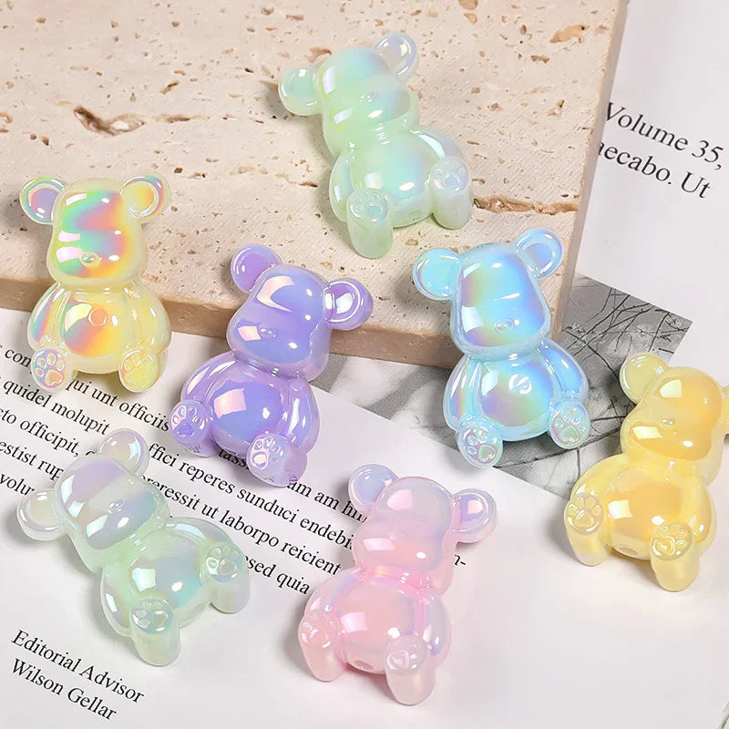 UV plated cartoon bear colored violent bear acrylic vertical hole | Acrylic Bead for DIY Bracelet Keychain Jewelry Making