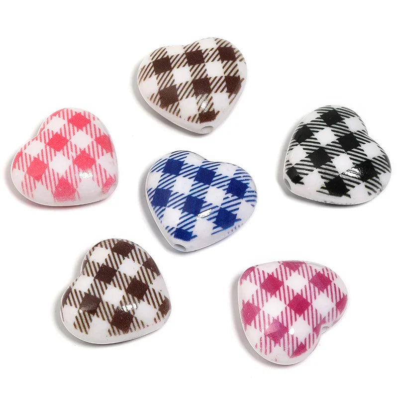 Retro plaid leopard love acrylic beads | Acrylic Bead for DIY Bracelet Keychain Jewelry Making