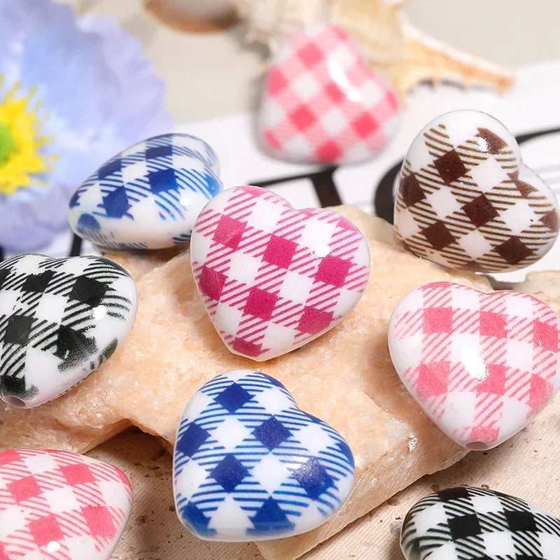 Retro plaid leopard love acrylic beads | Acrylic Bead for DIY Bracelet Keychain Jewelry Making