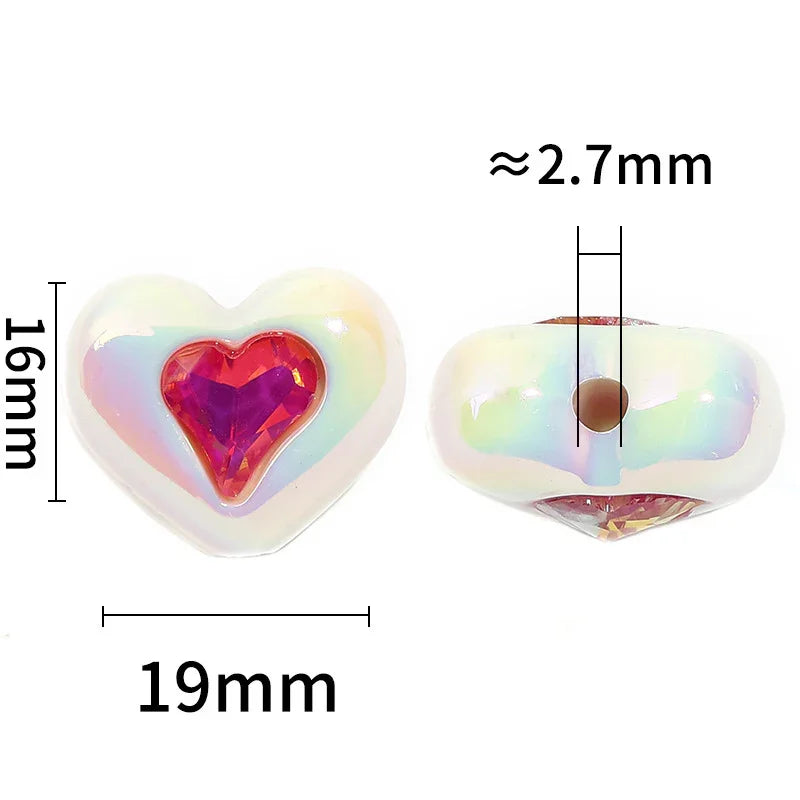 Rhinestone inlaid love beaded acrylic mabei heart beads