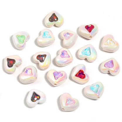 Rhinestone inlaid love beaded acrylic mabei heart beads