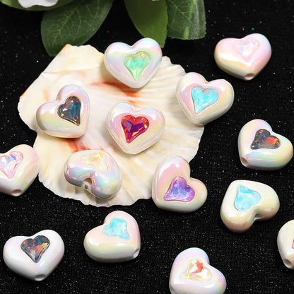 Rhinestone inlaid love beaded acrylic mabei heart beads