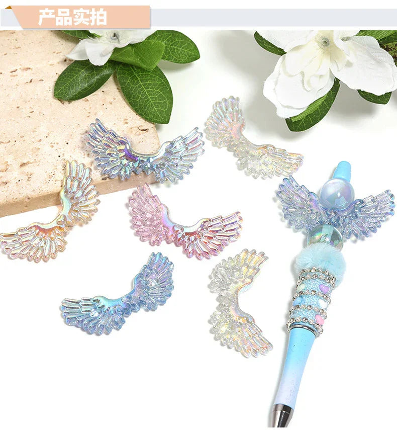 Luminous Resin Angel Wings Straight Beads | Acrylic Bead for DIY Bracelet Keychain Jewelry Making