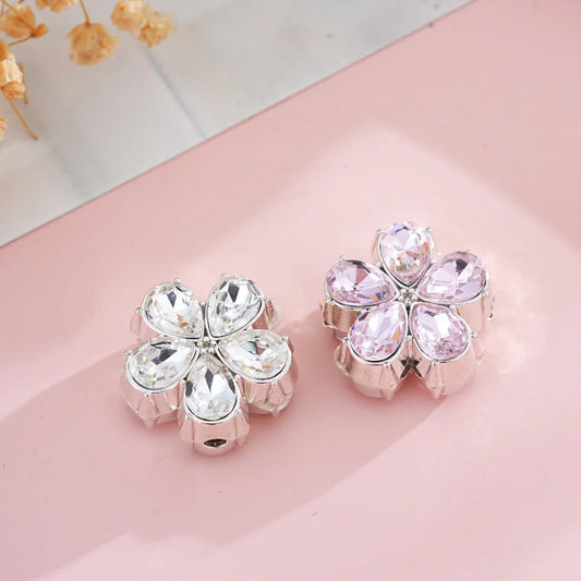 Silver Alloy Beads Double Sided Alloy Crystal Flowers