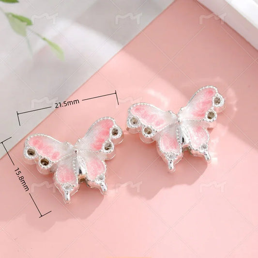Silver Alloy Beads Enamel Gradient Butterfly Straight Hole Beads