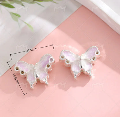 Silver Alloy Beads Enamel Gradient Butterfly Straight Hole Beads
