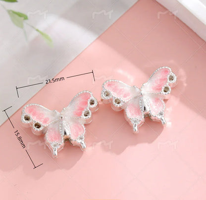 Silver Alloy Beads Enamel Gradient Butterfly Straight Hole Beads