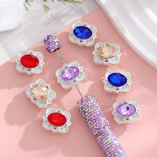Silver Alloy Beads Diamond-studded gemstone straight hole beads