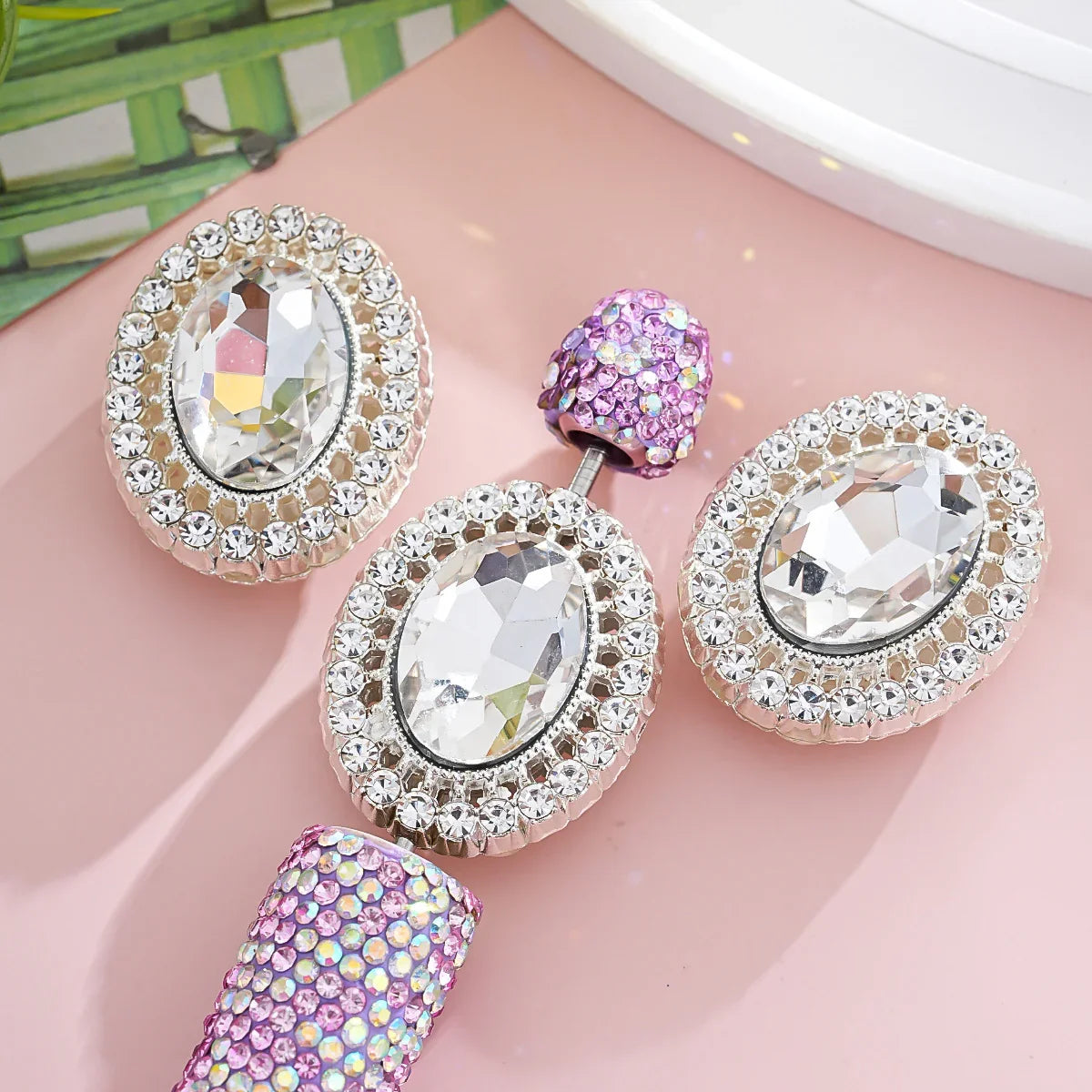 Vintage Alloy Oval Rhinestone Disc Drill Buckle