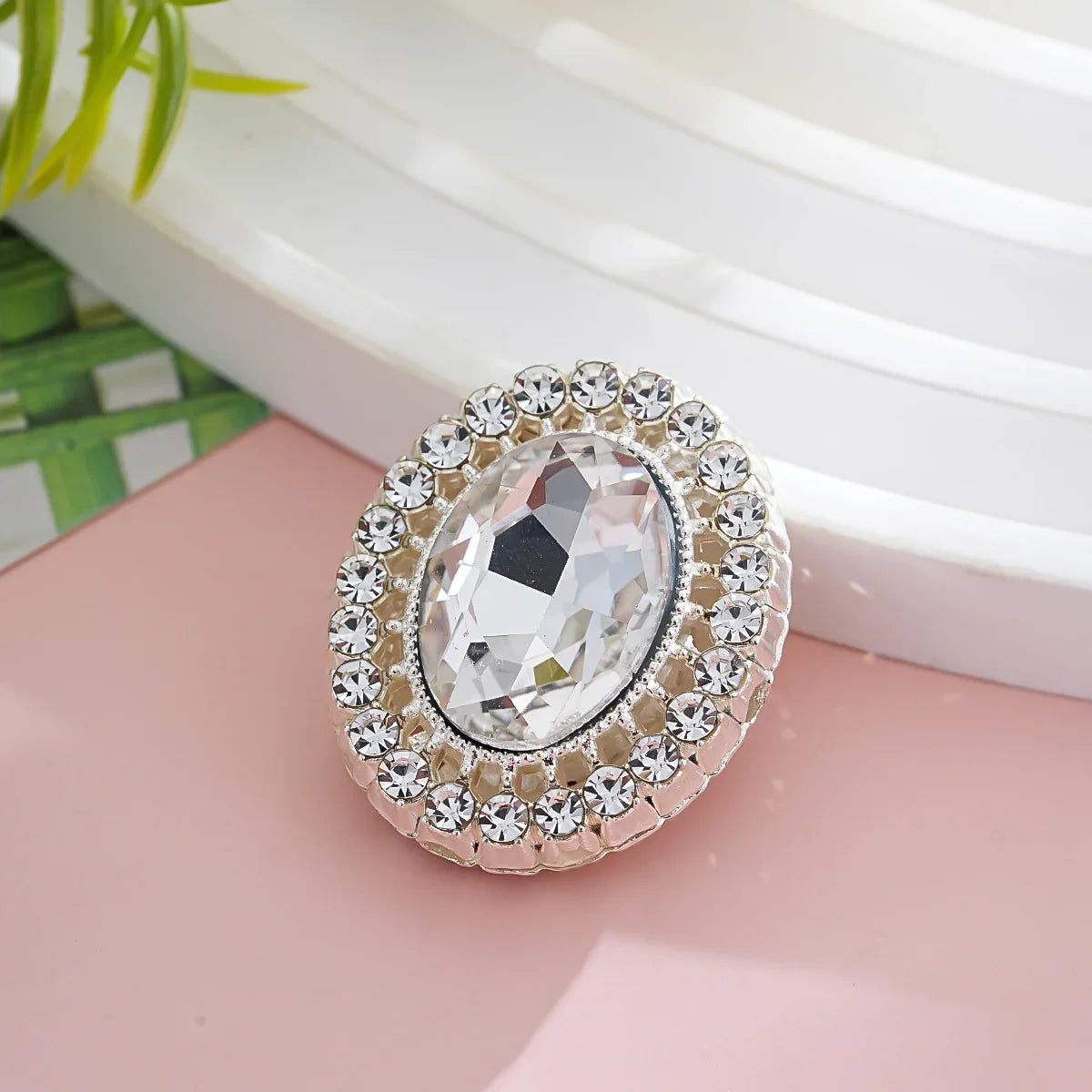 Vintage Alloy Oval Rhinestone Disc Drill Buckle