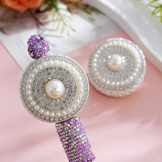 Silver Alloy Beads Large Button Pearl Straight Beaded