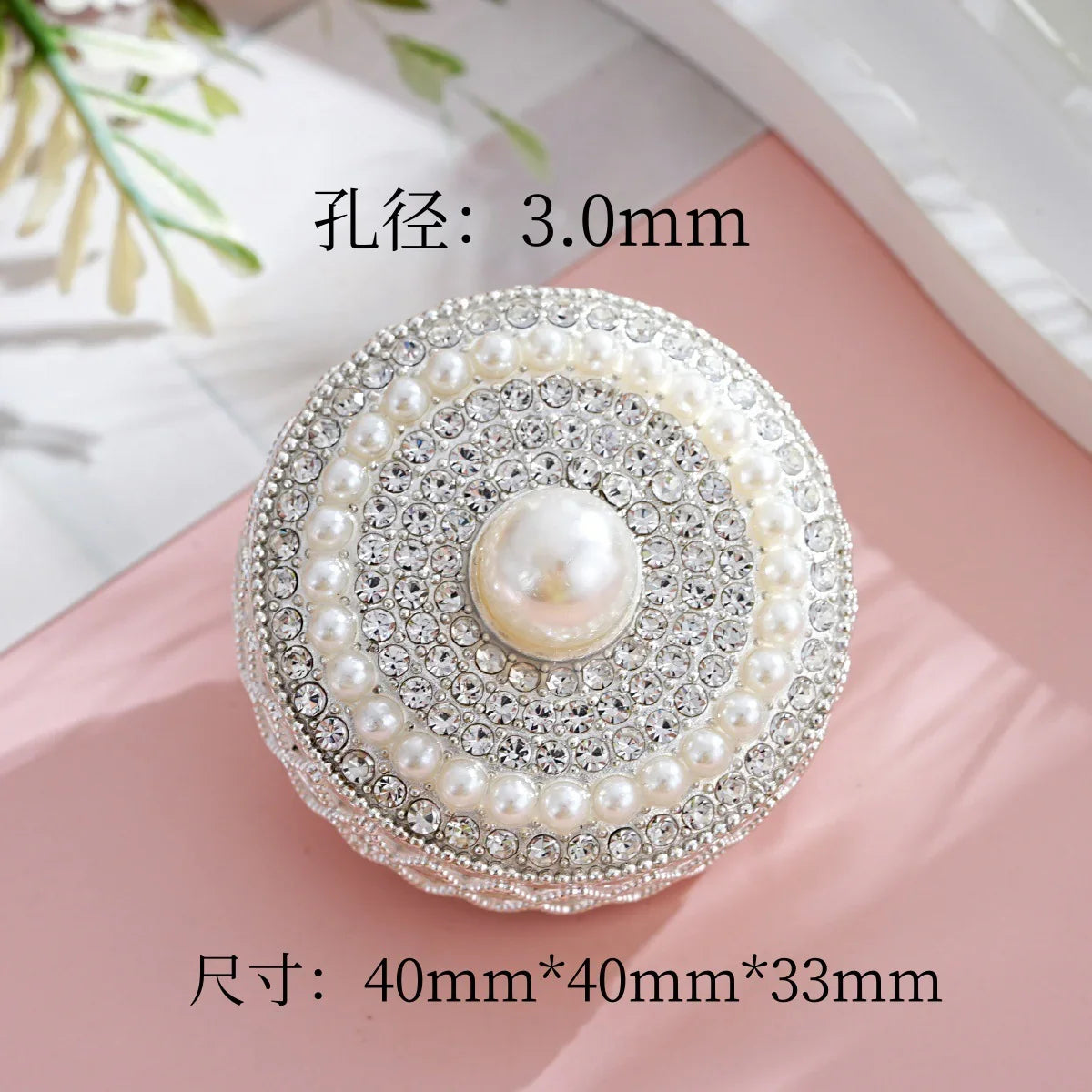 Silver Alloy Beads Large Button Pearl Straight Beaded