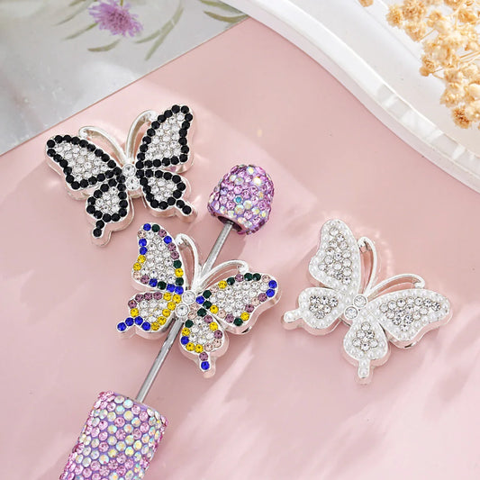 Silver Alloy Beads Diamond butterfly straight hole beads