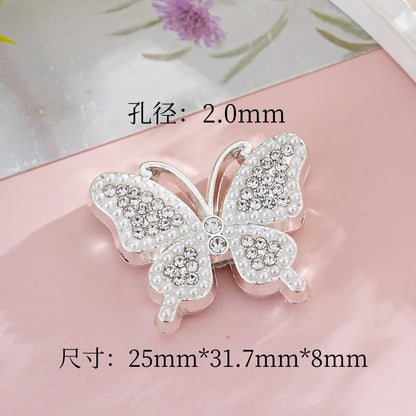 Silver Alloy Beads Diamond butterfly straight hole beads